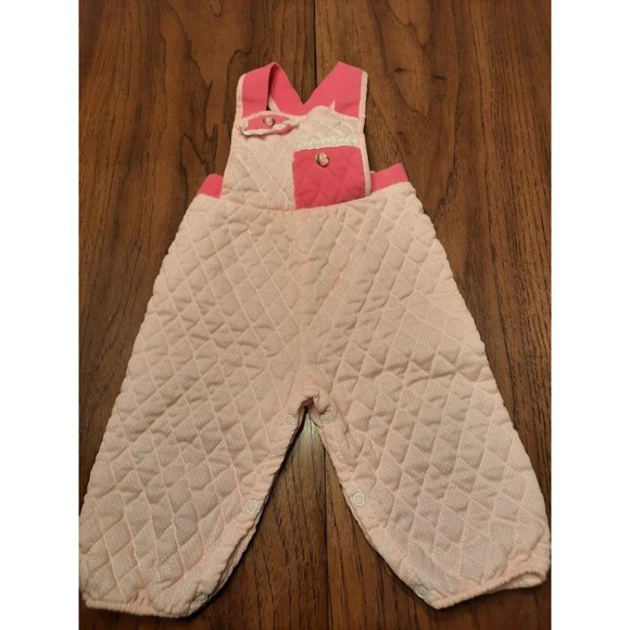 Evy Of California VTG Baby Toddler Quilted Overalls 12 Months Pink Rosebuds - Picture 1 of 10